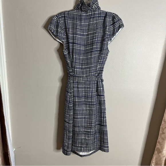 Elizabeth McKay Size 8 Scotland Dress Silk Wrap Navy White Ruffle Collar R16 - Picture 6 of 7